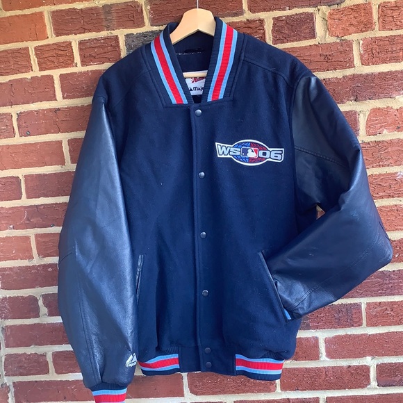 Majestic Other - Men’s large leather sleeve mlb 2006 World Series bomber jacket